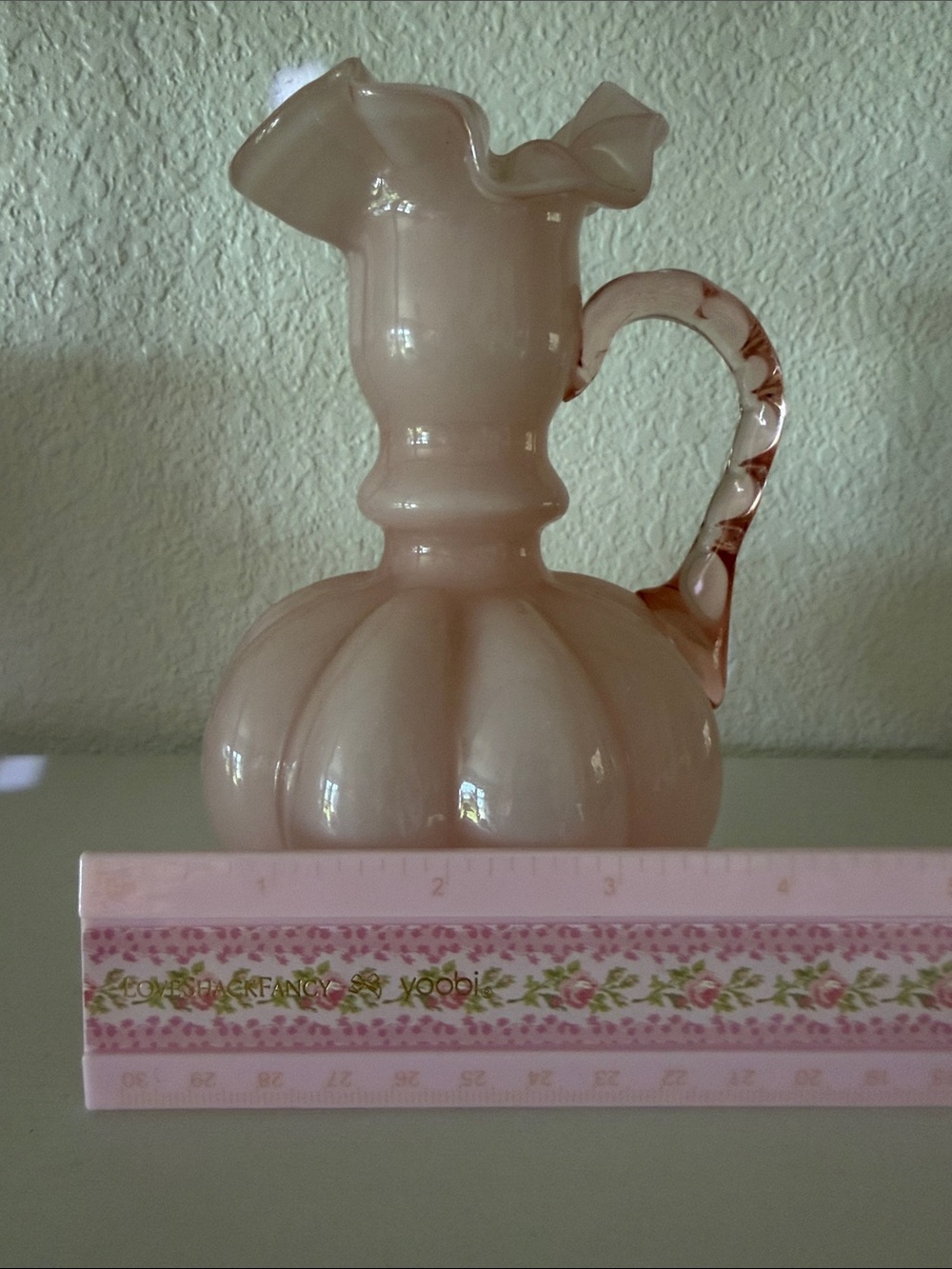 Fenton Soft Pink Ruffled Glass Pitcher - Picture 3 of 5